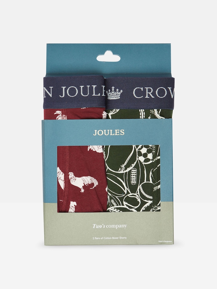 Joules Crown Joules Red/Green Pack of Two Cotton Boxers - Image 1 of 4