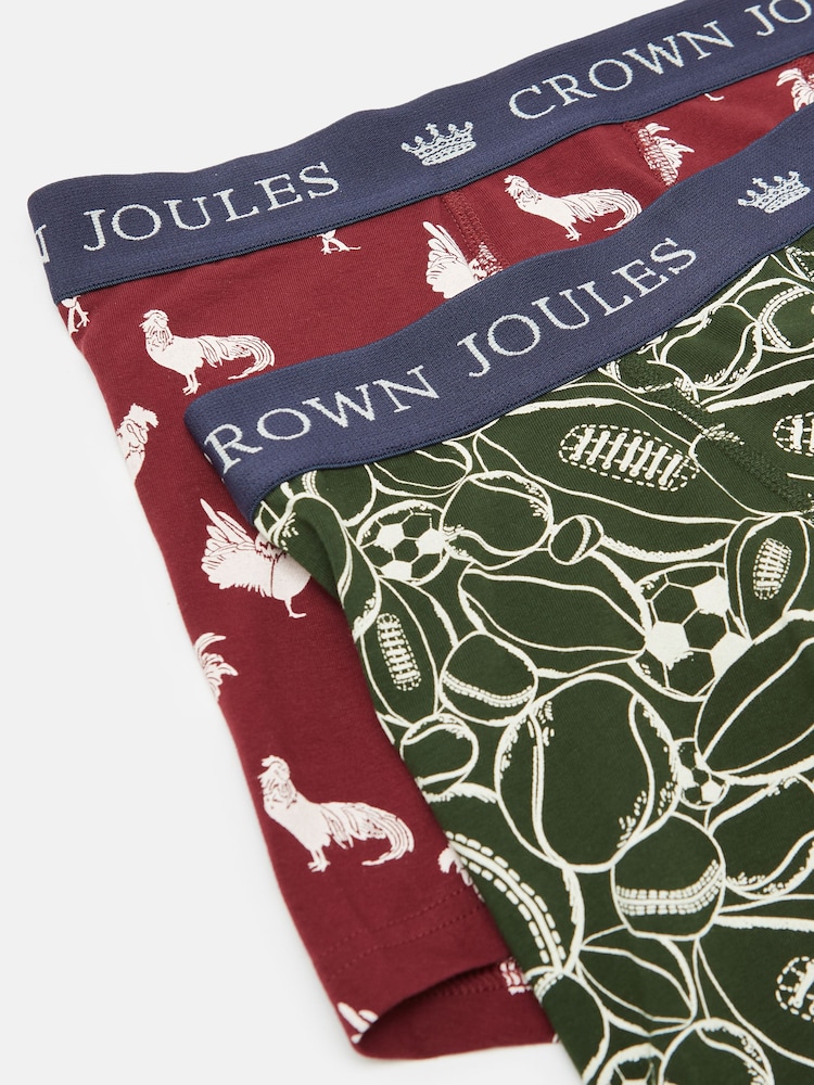 Joules Crown Joules Red/Green Pack of Two Cotton Boxers - Image 4 of 4