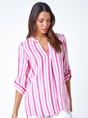 Roman Pink Stripe Print Pleat Detail Tunics - Image 1 of 1