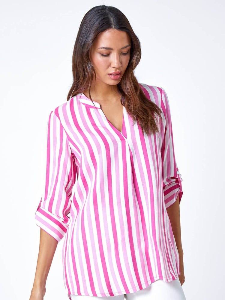 Roman Pink Stripe Print Pleat Detail Tunics - Image 1 of 1