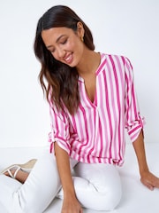 Tunicas com detalhes plissados e estampa Roman Stripe Print - Imagem 4 de 5