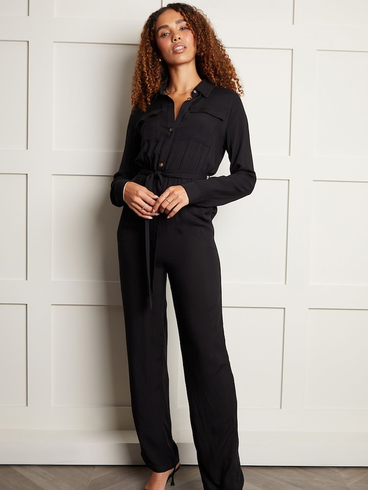 Threadbare Black Utility Cargo Jumpsuit - Image 1 of 4