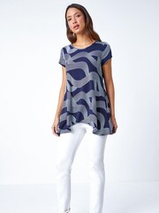Roman Blue Abstract Swirl Print Stretch Tunics - Image 2 of 5