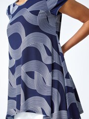 Roman Blue Abstract Swirl Print Stretch Tunics - Image 5 of 5