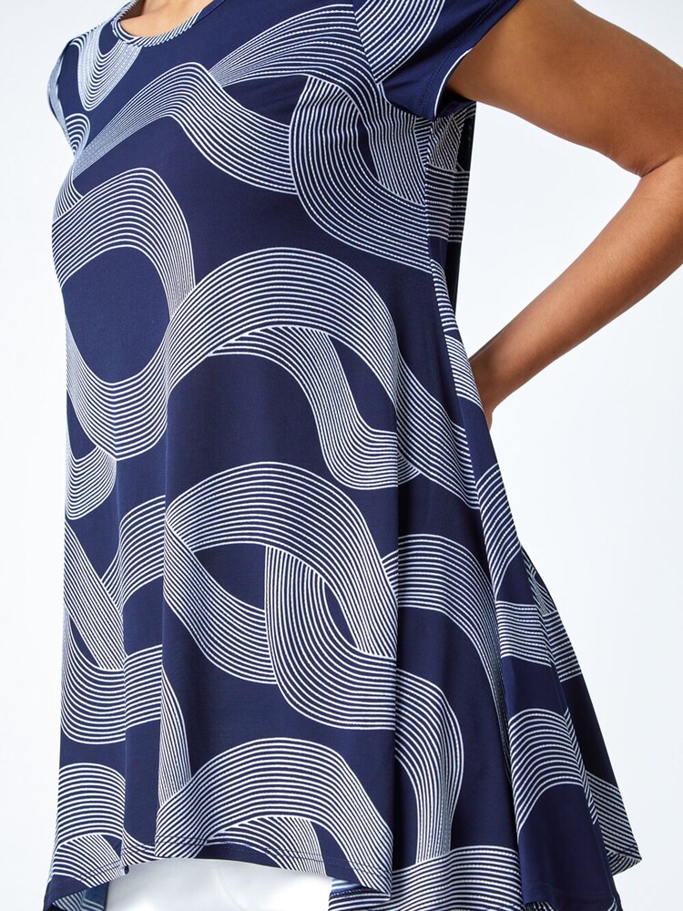Roman Blue Abstract Swirl Print Stretch Tunics - Image 5 of 5