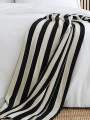Style Sisters Black Knitted Stripe Pure 100% Cotton Throw - Image 1 of 3