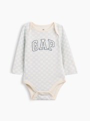 Gap Blue Chequerboard Logo Long Sleeve Bodysuit (0-24mths) - Image 1 of 3
