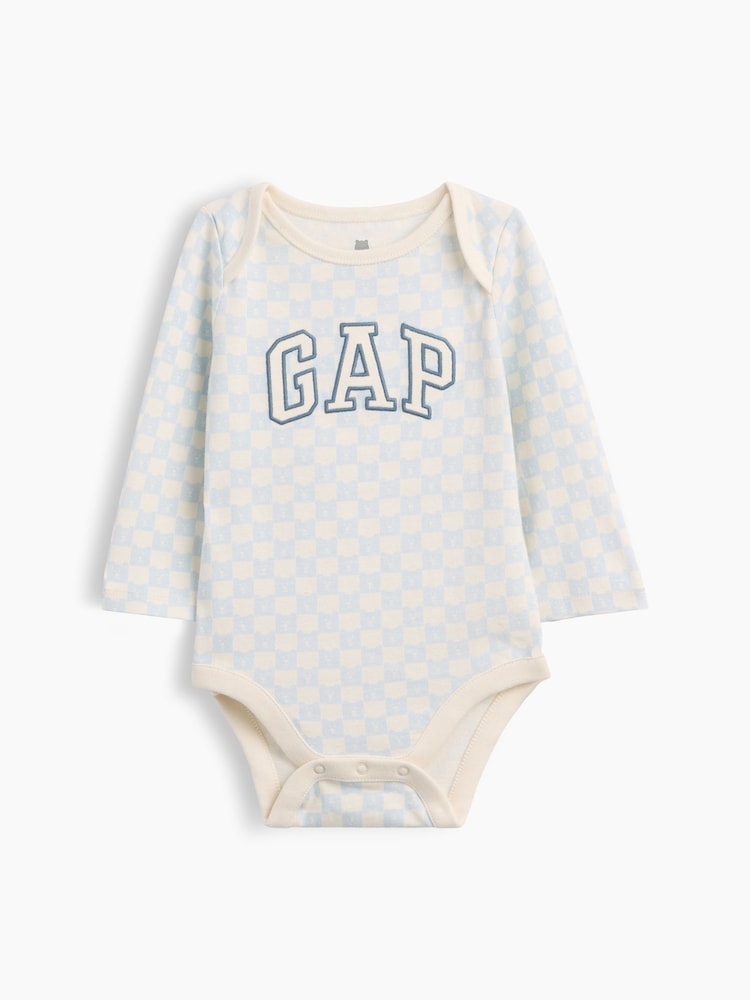 Gap Blue Chequerboard Logo Long Sleeve Bodysuit (0-24mths) - Image 1 of 3