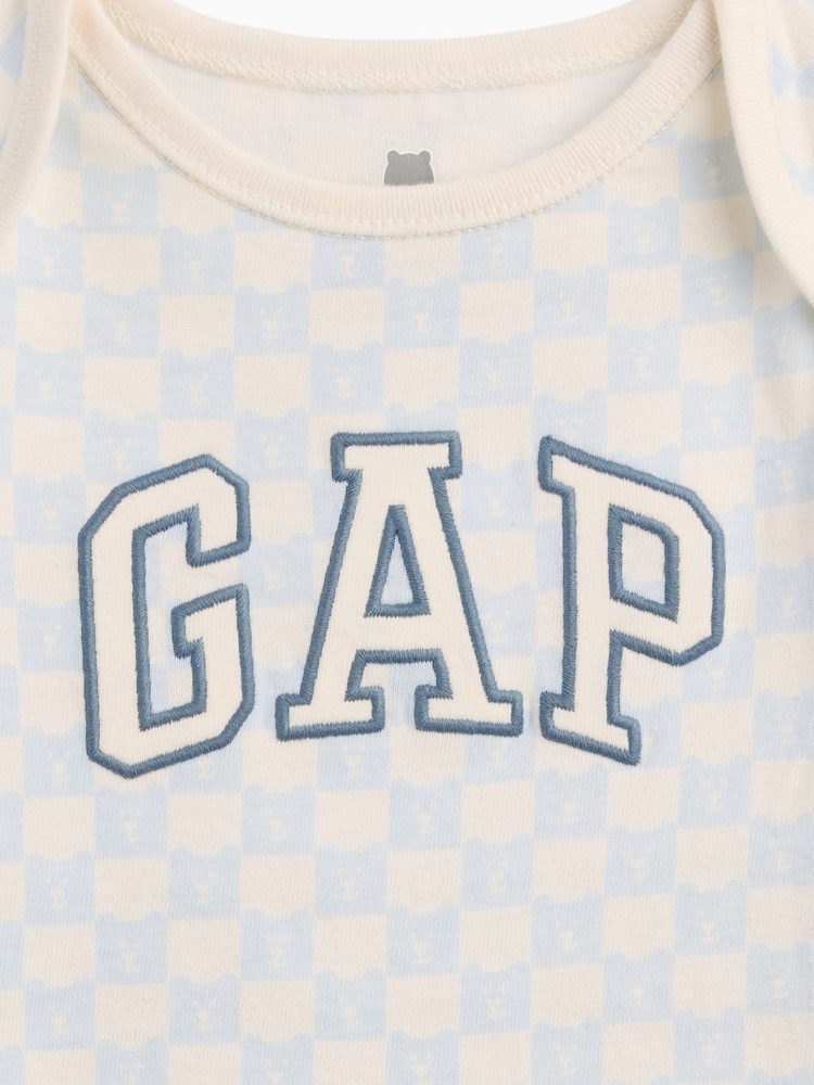 Gap Blue Chequerboard Logo Long Sleeve Bodysuit (0-24mths) - Image 3 of 3