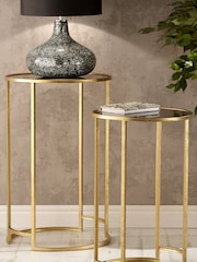 Pacific Set of 2 Gold Metal & Glass Round Side Tables - Image 1 of 5