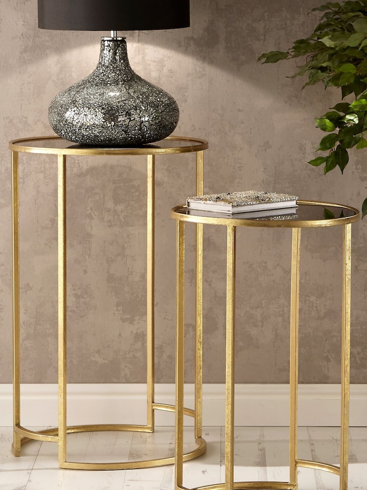 Pacific Set of 2 Gold Metal & Glass Round Side Tables - Image 1 of 5