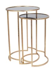 Pacific Set of 2 Gold Metal & Glass Round Side Tables - Image 2 of 5