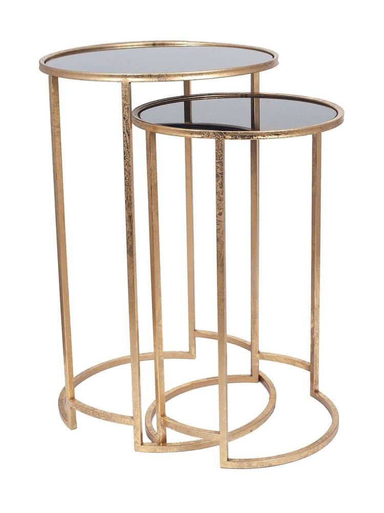 Pacific Set of 2 Gold Metal & Glass Round Side Tables - Image 2 of 5