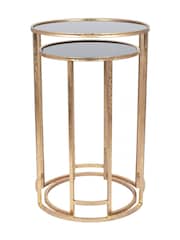 Pacific Set of 2 Gold Metal & Glass Round Side Tables - Image 3 of 5