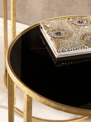 Pacific Set of 2 Gold Metal & Glass Round Side Tables - Image 4 of 5