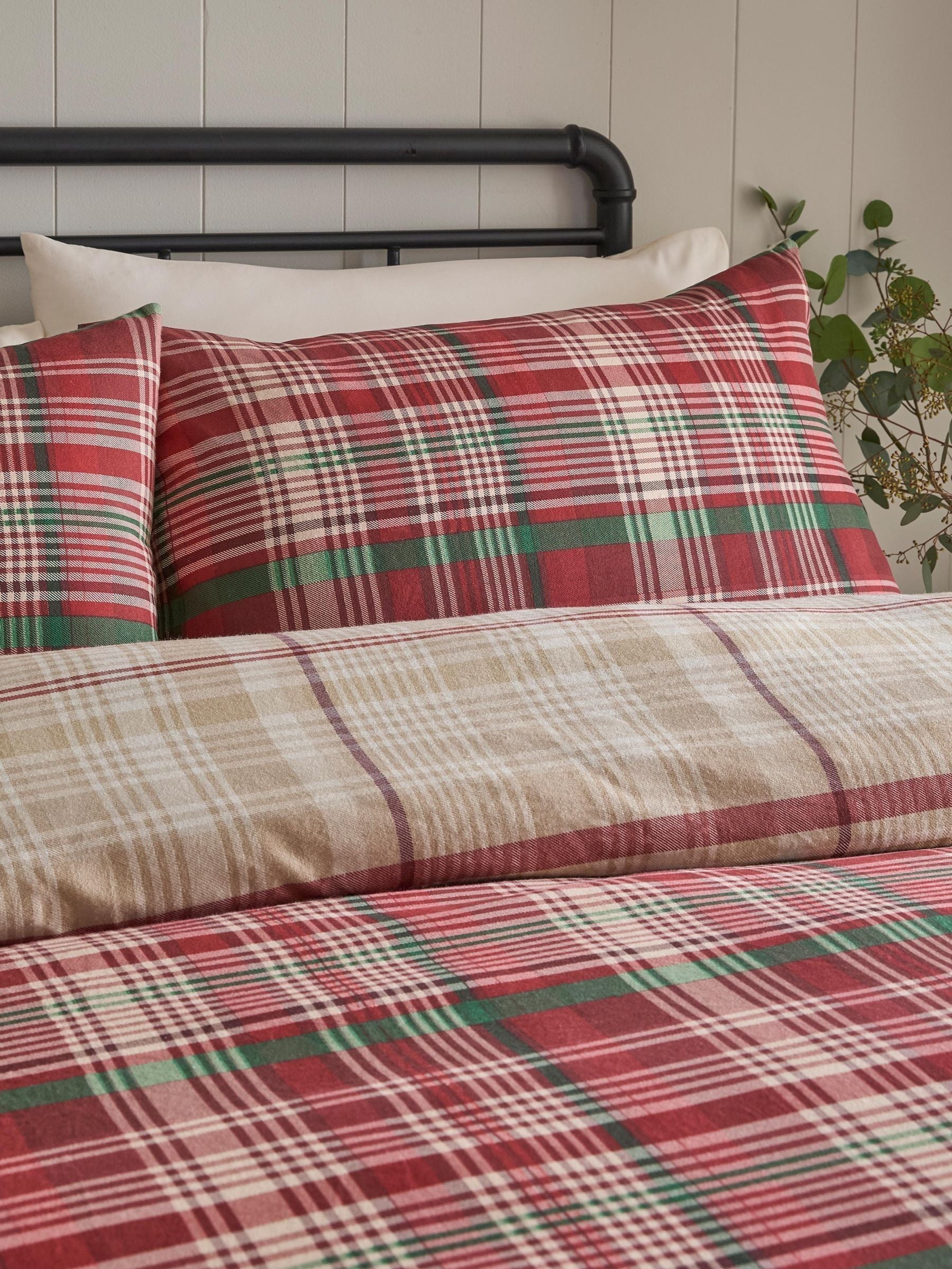 D & D Bennet Check Duvet Cover Set in Red - Super King | TJ Hughes - Image 4