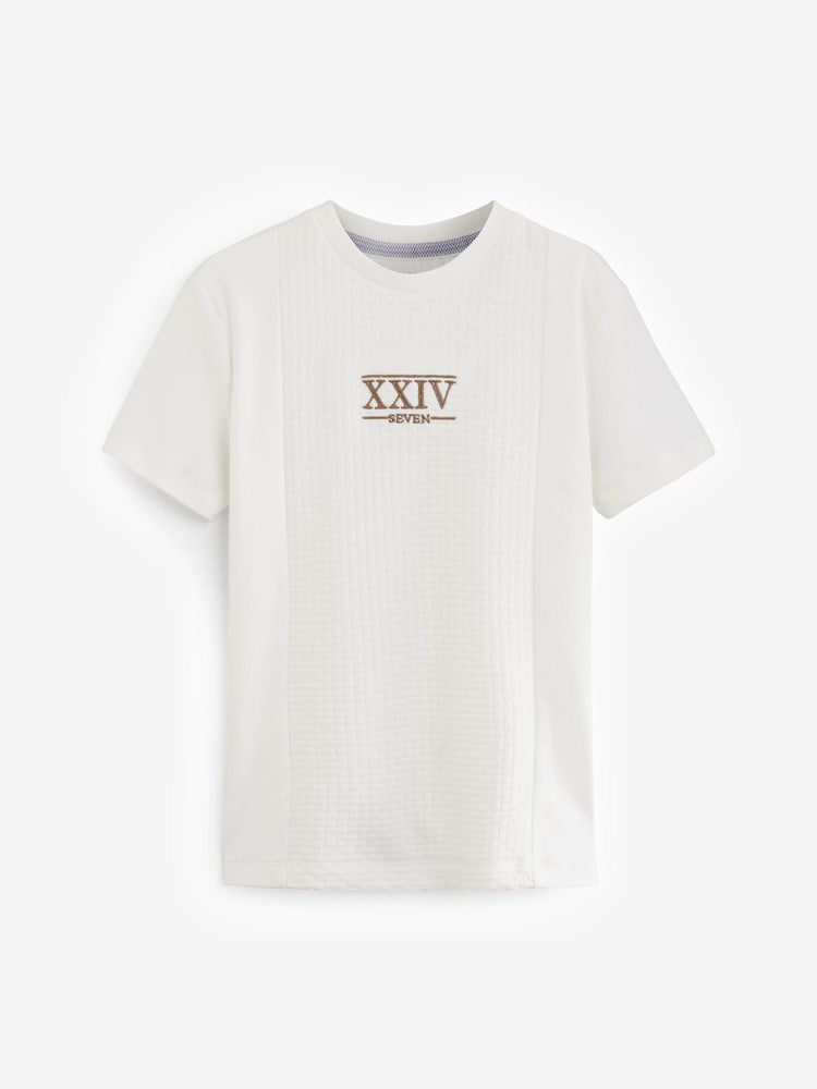 White Embroidery Textured Short Sleeve T-Shirt (3-16yrs) - Image 1 of 3 White Embroidery Textured Short Sleeve T-Shirt (3-16yrs) - Image 1 of 3