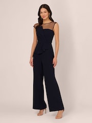 Adrianna Papell Blue Knit Crepe Jumpsuit - Image 1 of 6