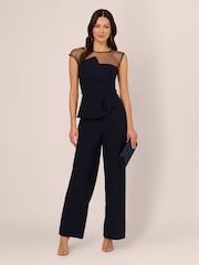 Adrianna Papell Blue Knit Crepe Jumpsuit - Image 3 of 6