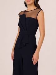 Adrianna Papell Blue Knit Crepe Jumpsuit - Image 4 of 6