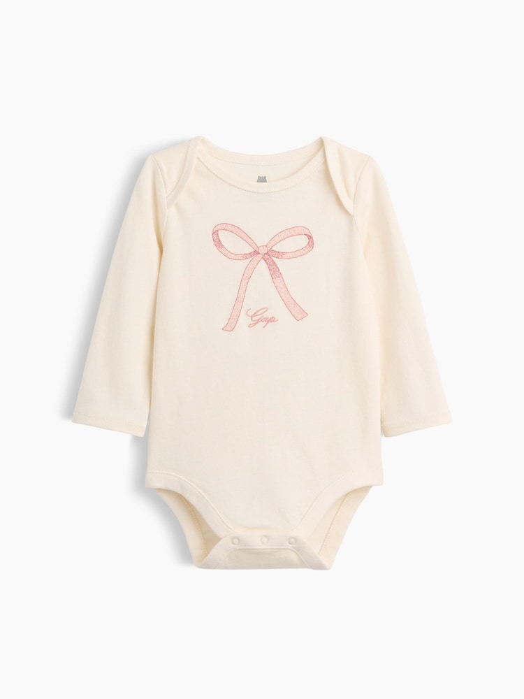 Gap Pink Bow Logo Long Sleeve Bodysuit (0-24mths) - Image 1 of 3 Gap Pink Bow Logo Long Sleeve Bodysuit (0-24mths) - Image 1 of 3