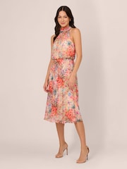 Adrianna Papell Red Halter Tie Blouson Midi Dress - Image 1 of 6