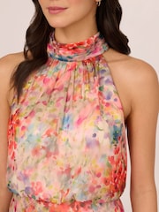 Adrianna Papell Red Halter Tie Blouson Midi Dress - Image 4 of 6