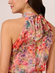 Adrianna Papell Red Halter Tie Blouson Midi Dress - Image 5 of 6