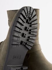 Khaki Green Extra Wide Fit Forever Comfort® Buckle Biker Boots - Image 4 of 7
