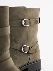 Khaki Green Extra Wide Fit Forever Comfort® Buckle Biker Boots - Image 5 of 7
