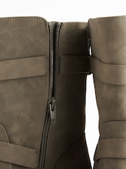 Khaki Green Extra Wide Fit Forever Comfort® Buckle Biker Boots - Image 6 of 7