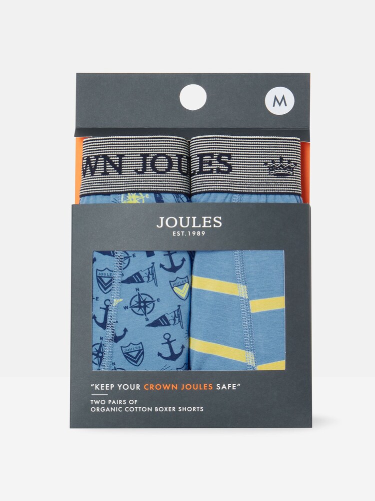 Joules Crown Blue Sail Cotton Boxer Briefs 2 Pack - Image 1 of 4