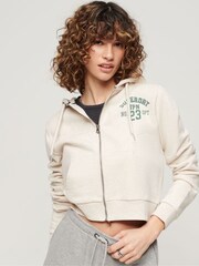 Superdry Nude 100% Cotton Athletic Essential Crop Zip Hoodie - Image 1 of 3