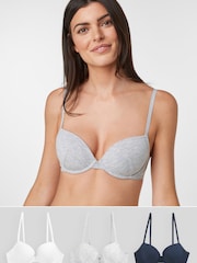 Navy Blue/Grey Marl/White Pad Balcony First Bras 3 Pack - Image 1 of 2