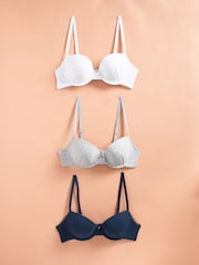 Navy Blue/Grey Marl/White Pad Balcony First Bras 3 Pack - Image 2 of 2