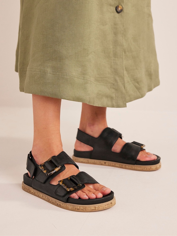 Boden Black Chunky Flat Buckled Sandals - Image 1 of 5