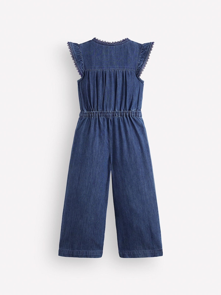 Boden Blue Flutter Sleeve Denim Jumpsuit - Image 2 of 5