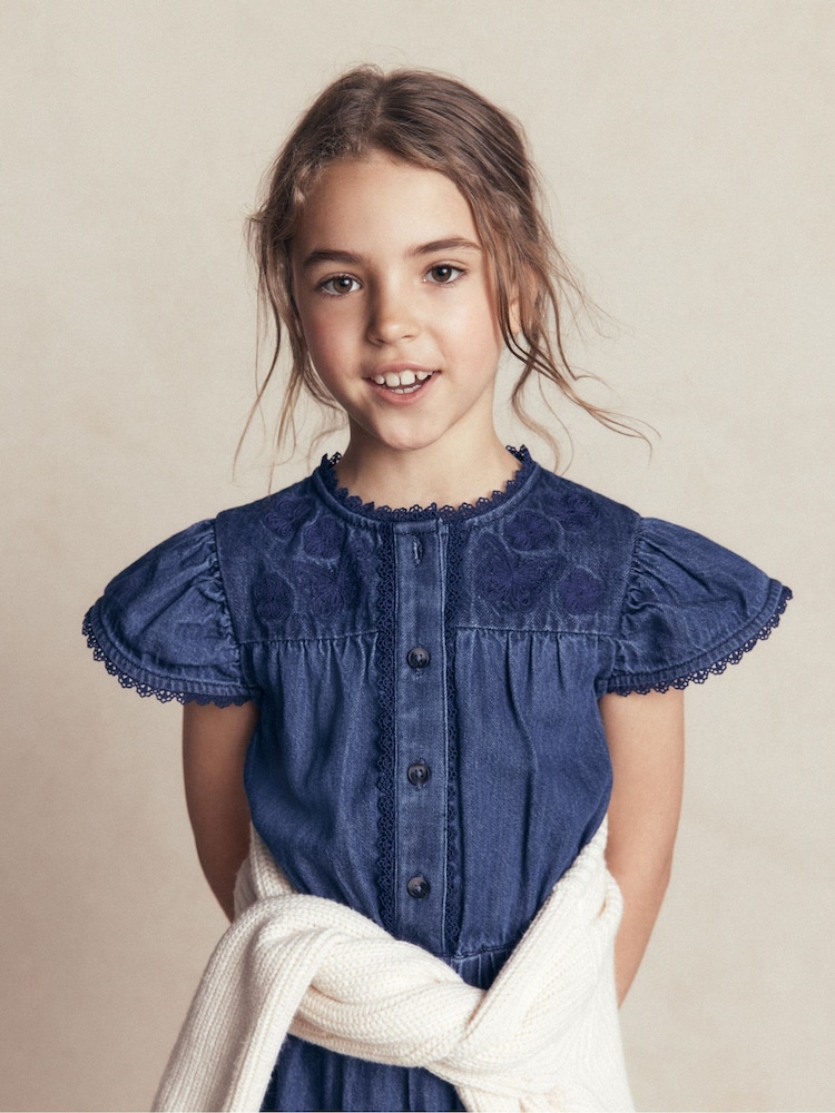 Boden Blue Flutter Sleeve Denim Jumpsuit - Image 5 of 5