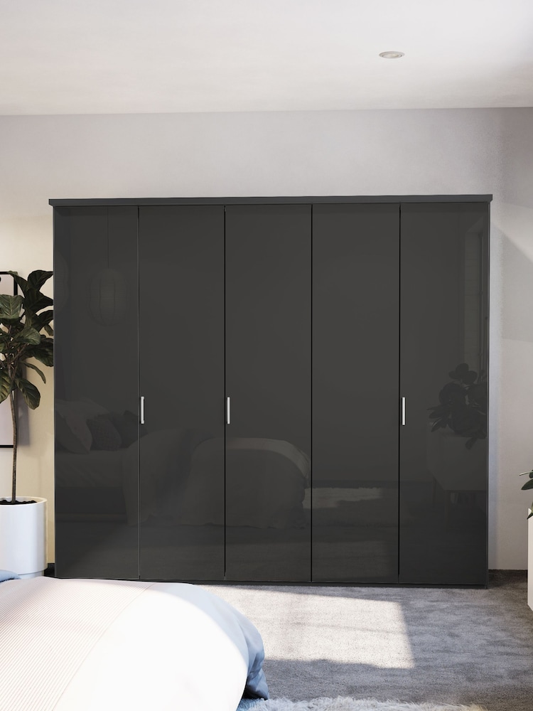 Wiemann Peyton Graphite Glass Semi Fitted 5 Door Wardrobe - Image 1 of 6