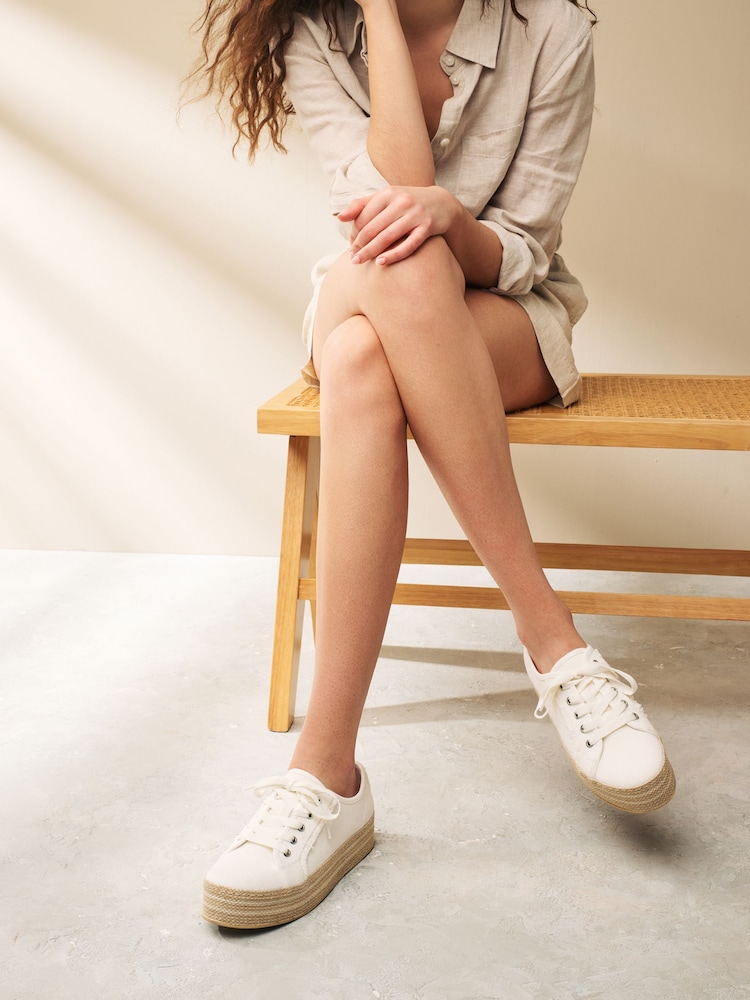 White Forever Comfort® Canvas Espadrille Flatform Trainers - Image 1 of 6