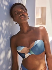 Blue Abstract Print Shaping Padded Wired Bandeau Bikini Top - Image 1 of 6