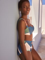 Blue Abstract Print Shaping Padded Wired Bandeau Bikini Top - Image 2 of 6