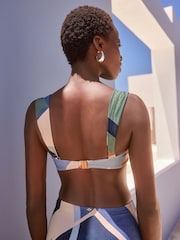 Blue Abstract Print Shaping Padded Wired Bandeau Bikini Top - Image 4 of 6