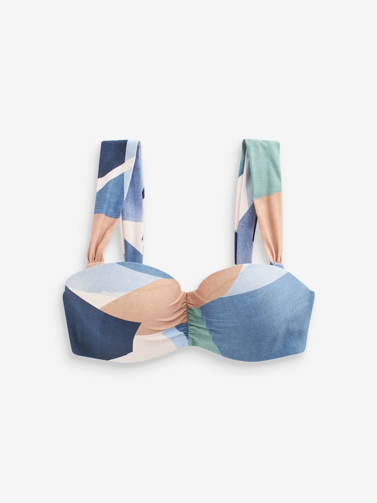 Blue Abstract Print Shaping Padded Wired Bandeau Bikini Top - Image 6 of 6