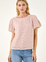 Roman Pink Textured Stitch Top - Image 4 of 5