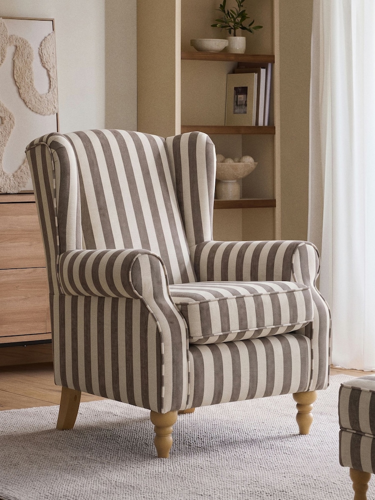 Chenille Stripe Brown Sherlock Highback Armchair - Image 1 of 8 Chenille Stripe Brown Sherlock Highback Armchair - Image 1 of 8