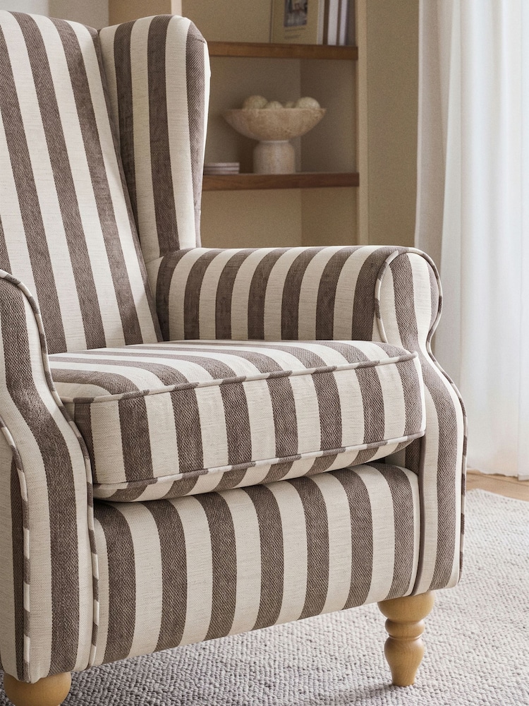 Chenille Stripe Brown Sherlock Highback Armchair - Image 2 of 8 Chenille Stripe Brown Sherlock Highback Armchair - Image 2 of 8