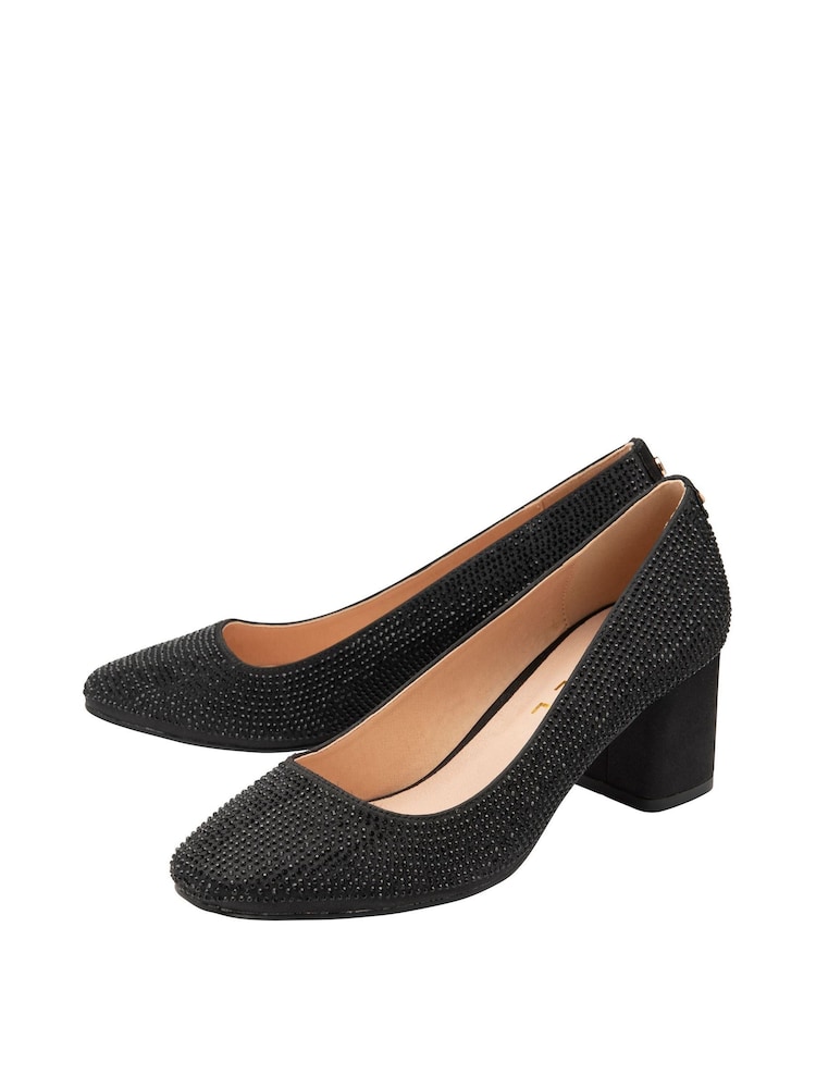Ravel Black Satin Block Heel Court Shoes - Image 2 of 4