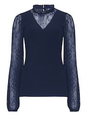 Pour Moi Blue Dakota Lace Sleeve Knit Jumper - Image 3 of 4