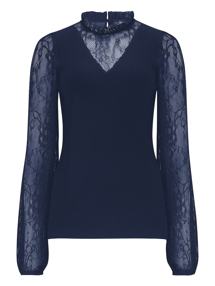 Pour Moi Blue Dakota Lace Sleeve Knit Jumper - Image 3 of 4